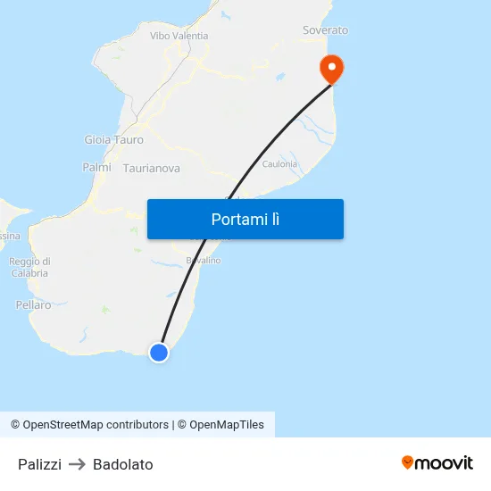 Palizzi to Badolato map