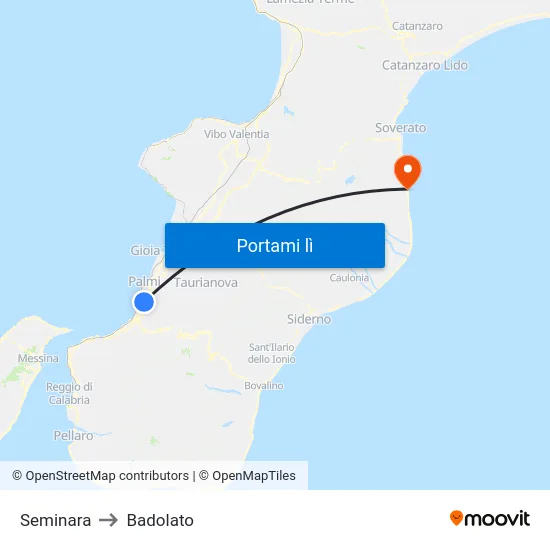 Seminara to Badolato map