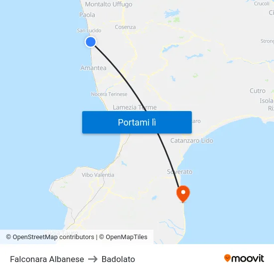 Falconara Albanese to Badolato map