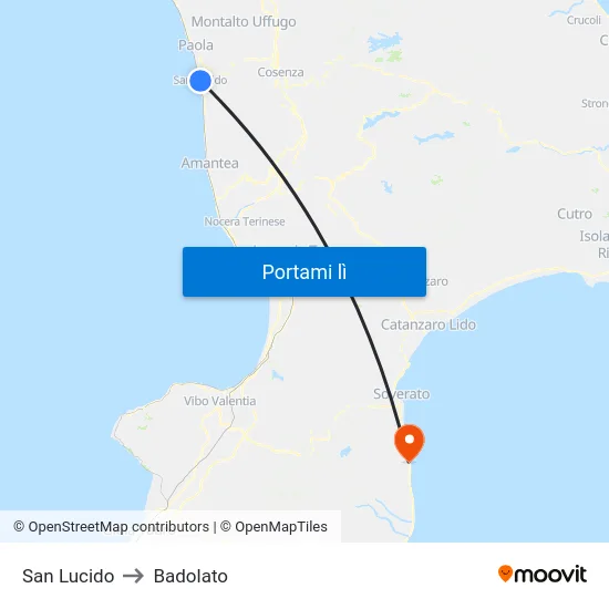 San Lucido to Badolato map