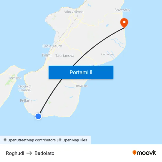 Roghudi to Badolato map