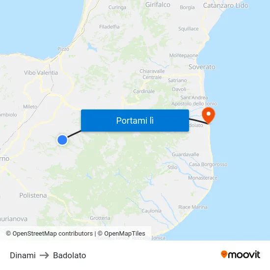 Dinami to Badolato map
