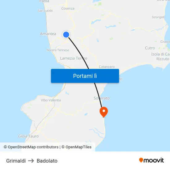 Grimaldi to Badolato map