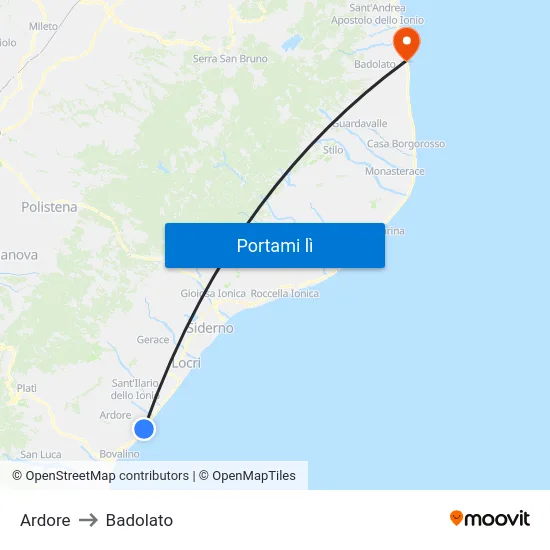 Ardore to Badolato map