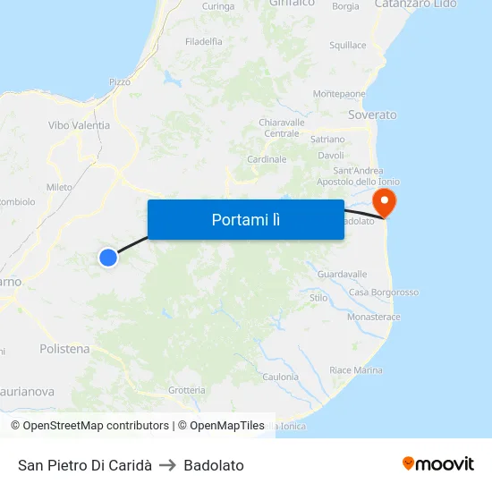 San Pietro Di Caridà to Badolato map