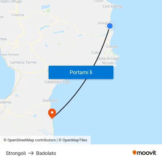 Strongoli to Badolato map