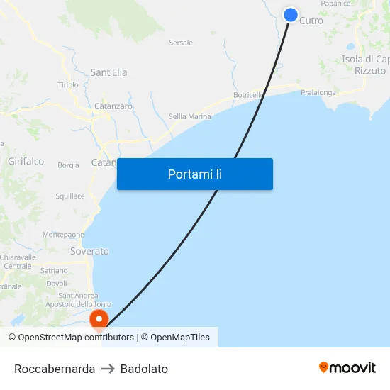 Roccabernarda to Badolato map