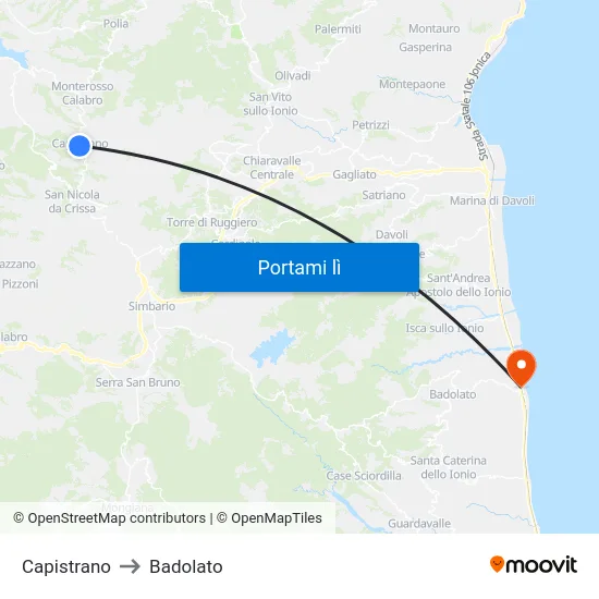 Capistrano to Badolato map