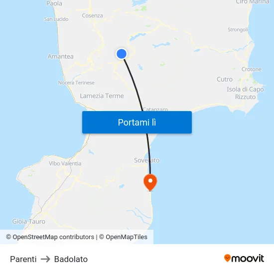 Parenti to Badolato map