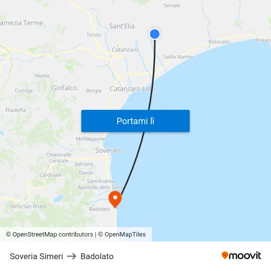 Soveria Simeri to Badolato map