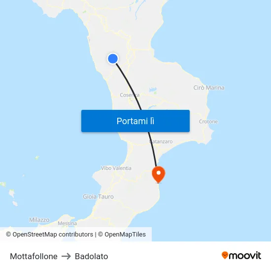 Mottafollone to Badolato map