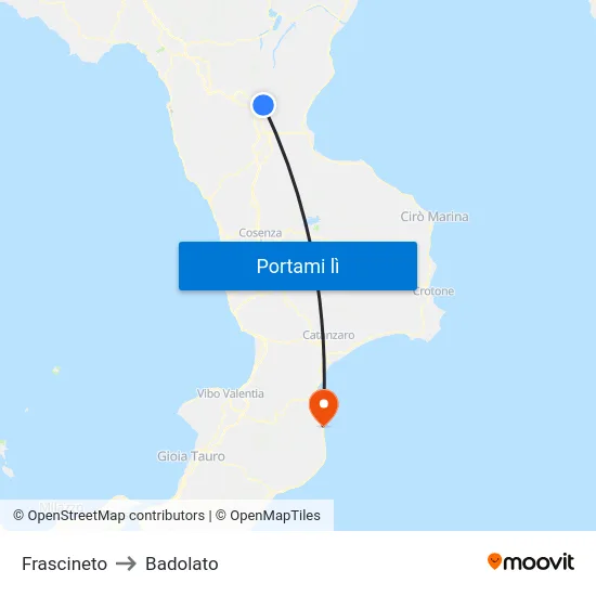 Frascineto to Badolato map