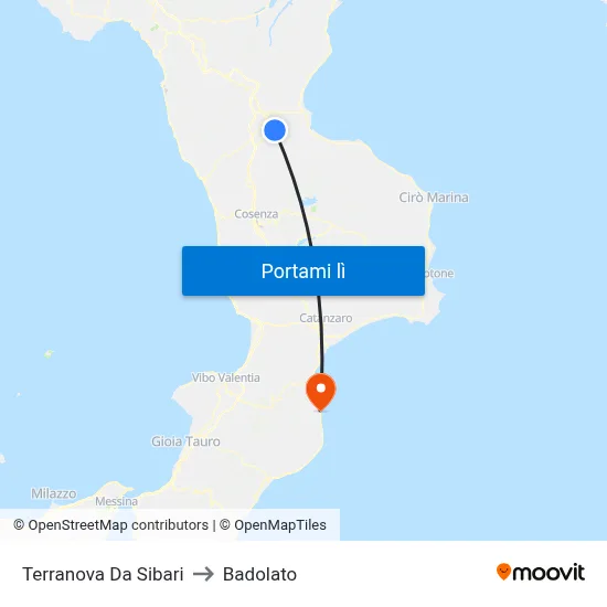 Terranova Da Sibari to Badolato map