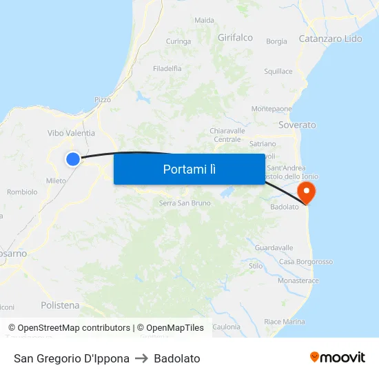 San Gregorio D'Ippona to Badolato map