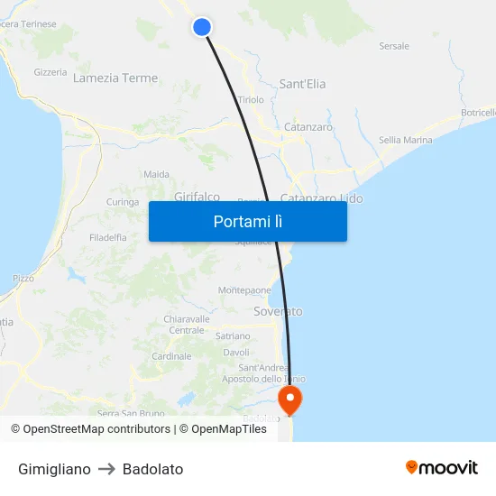Gimigliano to Badolato map