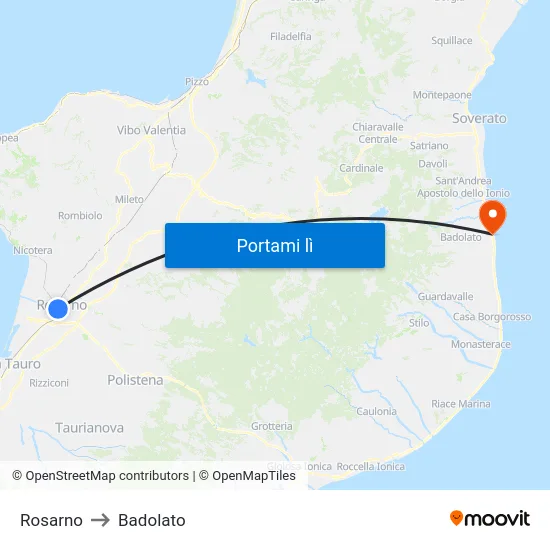 Rosarno to Badolato map
