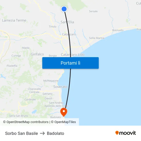 Sorbo San Basile to Badolato map