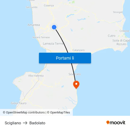 Scigliano to Badolato map