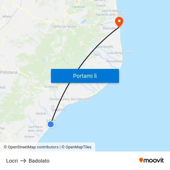 Locri to Badolato map