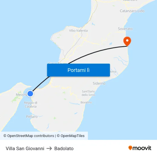 Villa San Giovanni to Badolato map