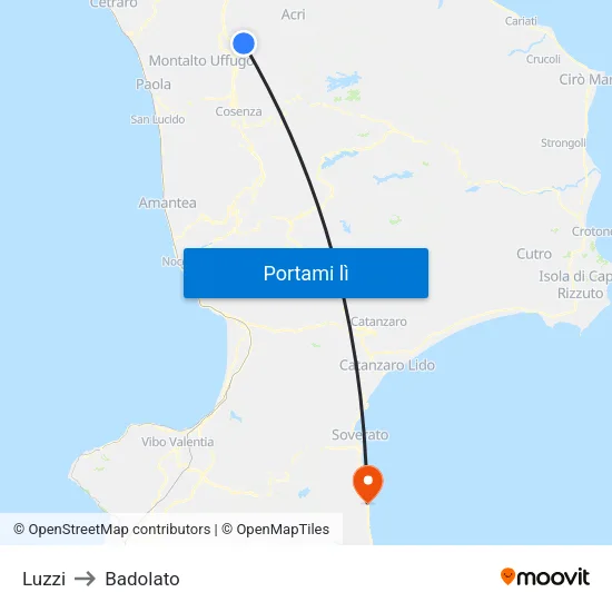 Luzzi to Badolato map