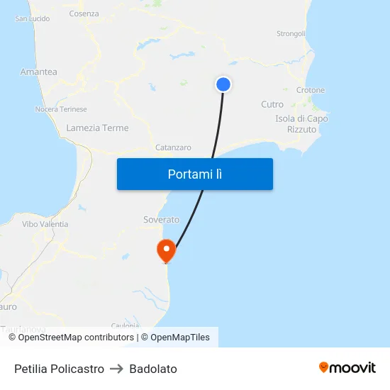Petilia Policastro to Badolato map