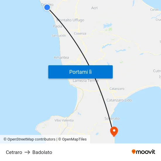 Cetraro to Badolato map