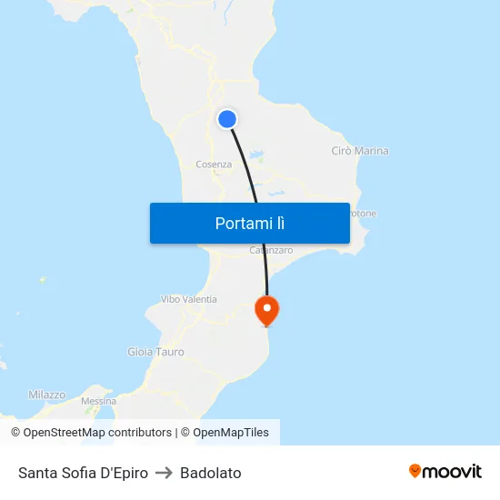 Santa Sofia D'Epiro to Badolato map