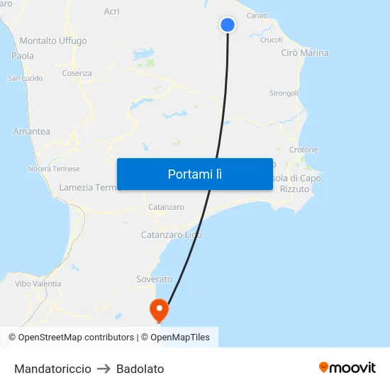 Mandatoriccio to Badolato map