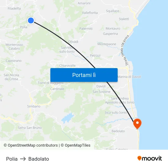 Polia to Badolato map