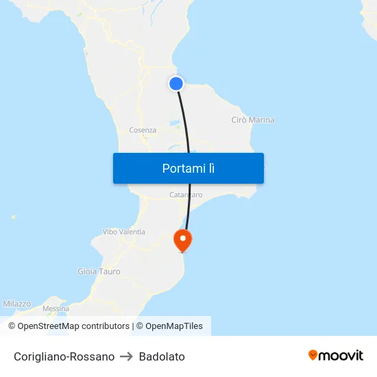 Corigliano-Rossano to Badolato map