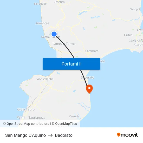San Mango D'Aquino to Badolato map