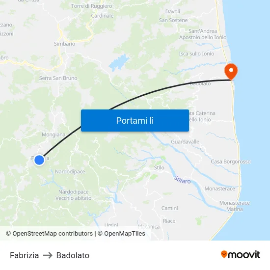 Fabrizia to Badolato map