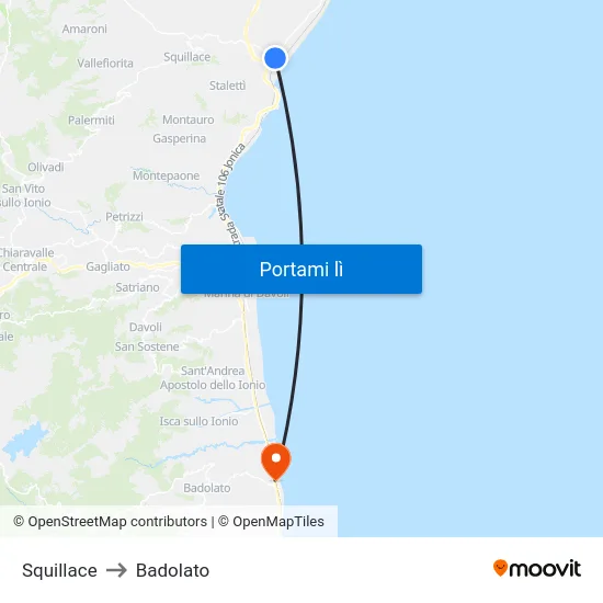 Squillace to Badolato map