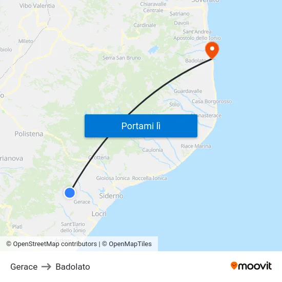 Gerace to Badolato map