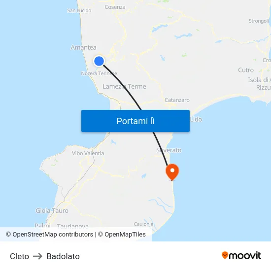 Cleto to Badolato map