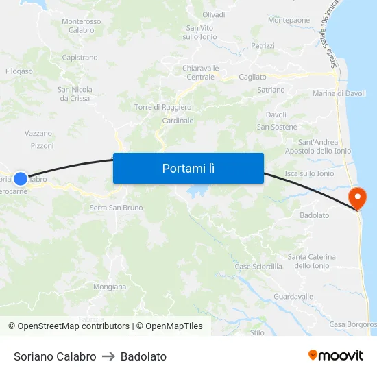 Soriano Calabro to Badolato map