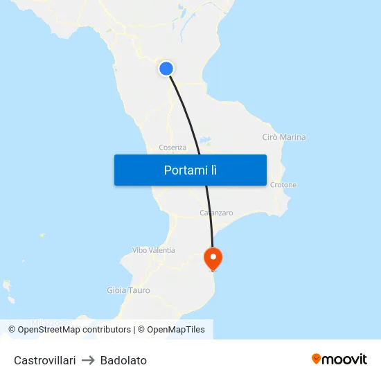 Castrovillari to Badolato map