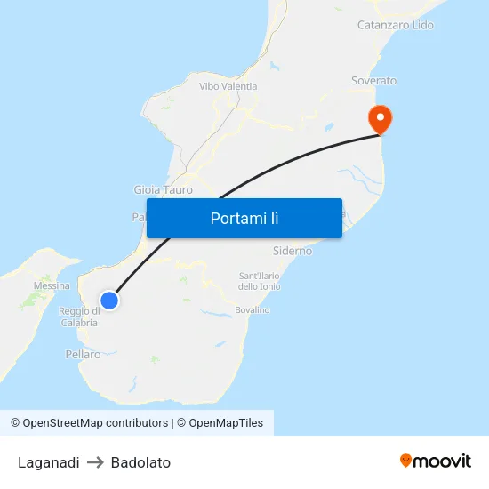 Laganadi to Badolato map