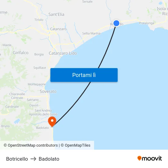 Botricello to Badolato map