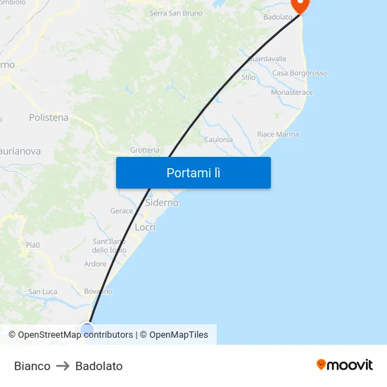 Bianco to Badolato map