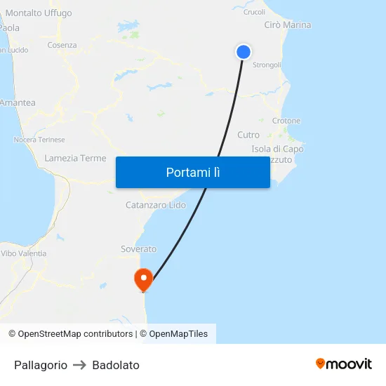 Pallagorio to Badolato map