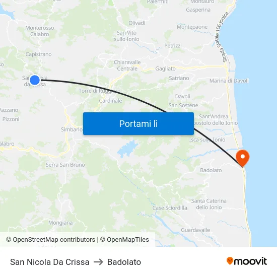 San Nicola Da Crissa to Badolato map
