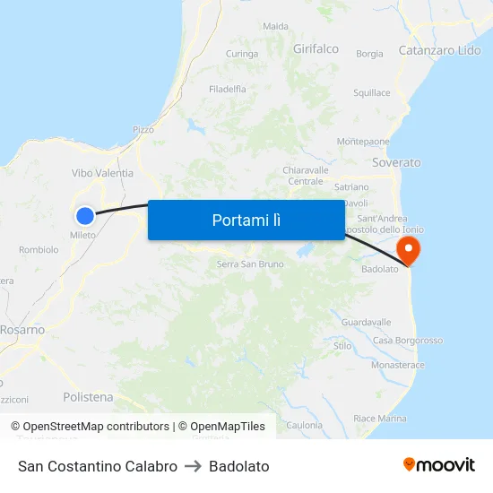 San Costantino Calabro to Badolato map
