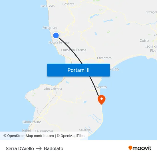 Serra D'Aiello to Badolato map