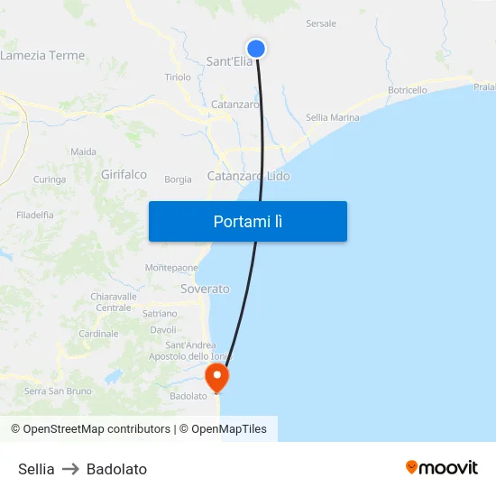 Sellia to Badolato map