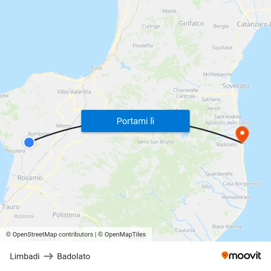 Limbadi to Badolato map