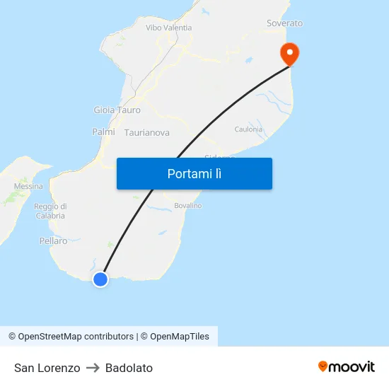 San Lorenzo to Badolato map