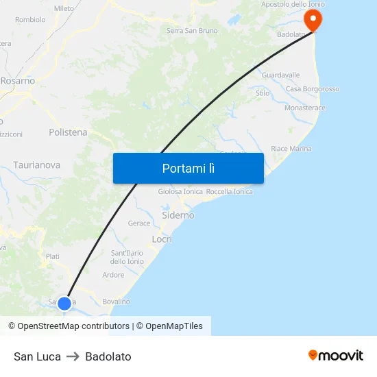 San Luca to Badolato map