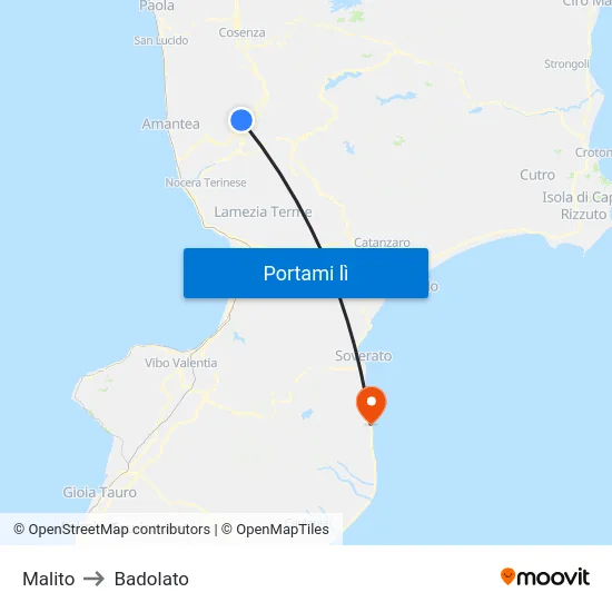 Malito to Badolato map